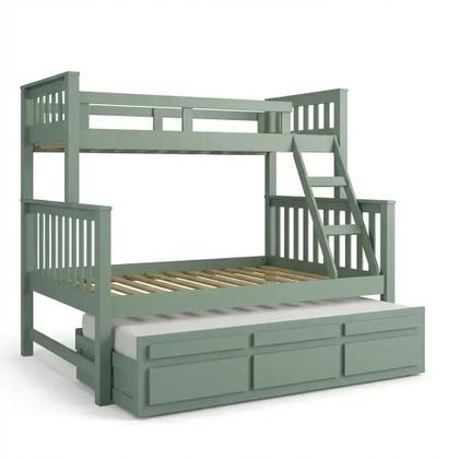 Imagem de Treliche Cama Casal em Madeira Maciça com Cama Auxiliar e 3 Gavetas Verde