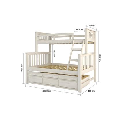 Imagem de Treliche Cama Casal em Madeira Maciça com Cama Auxiliar e 3 Gavetas Verde