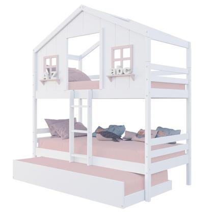 Imagem de Treliche Casinha dos Sonhos Madeira Maciça Branco/ Rosa Megamobilia