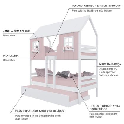 Imagem de Treliche Casinha Encantada Madeira Maciça Rosa/ Branco Megamobilia