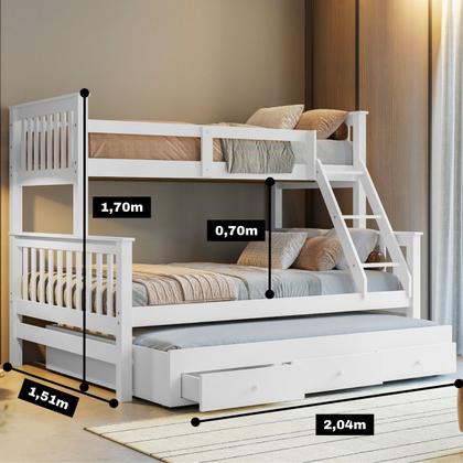 Imagem de Treliche Com Cama Casal Em Madeira e Aux Casal C/ Gavetas Woodstore