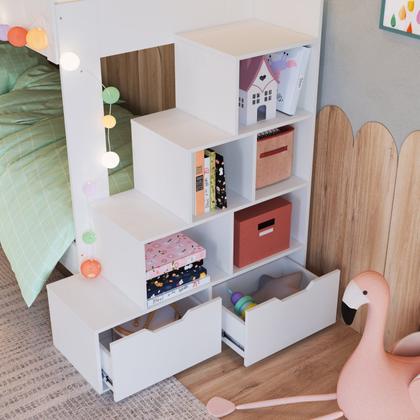 Imagem de Treliche Infantil com Escada Nichos Gavetas Laterais e Cama Auxiliar