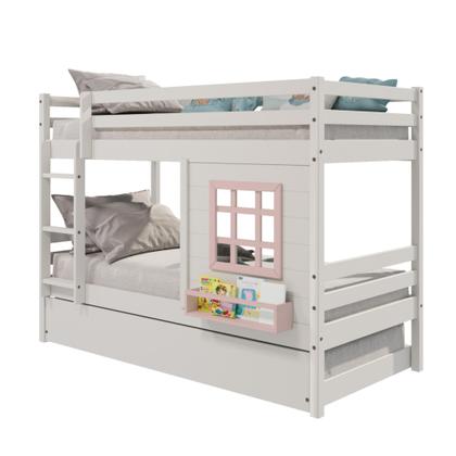 Imagem de Treliche Infantil com Janela Madeira Maciça Branco/ Rosa Housin