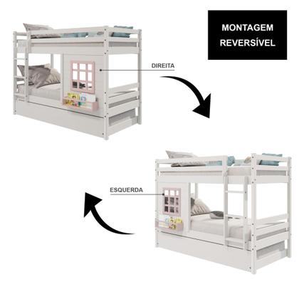 Imagem de Treliche Infantil com Janela Madeira Maciça Branco/ Rosa Housin