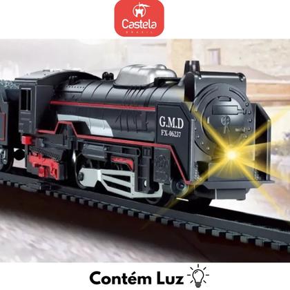Imagem de Trem Brinquedo Locomotiva 9 Vagões Trenzinho Classico Luz Som Castela
