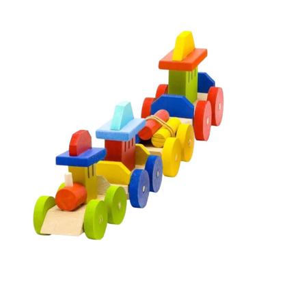 Imagem de Trem Grande Madeira 4 Vagões Formas Brinquedo Educativo Pedagógico