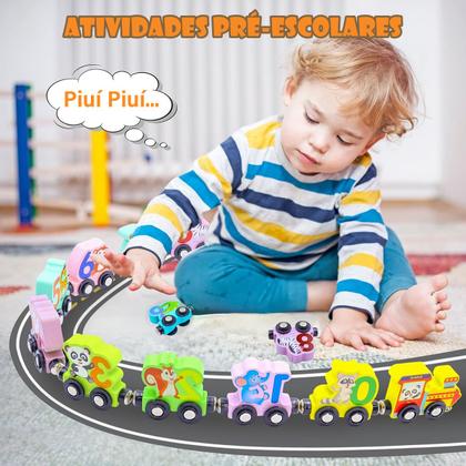 Imagem de Trem Trenzinho de Brinquedo Para Bebê Criança 11 Peças Magnético de Madeira Brinquedo Educativo Infantil