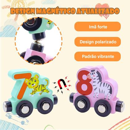Imagem de Trem Trenzinho de Brinquedo Para Bebê Criança 11 Peças Magnético de Madeira Brinquedo Educativo Infantil