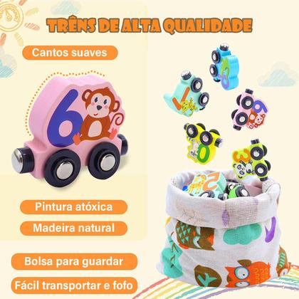 Imagem de Trem Trenzinho de Brinquedo Para Bebê Criança 11 Peças Magnético de Madeira Brinquedo Educativo Infantil
