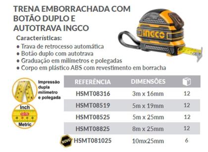 Imagem de Trena 5 Metros Emborrachada Profissional Hsmt08525 Ingco