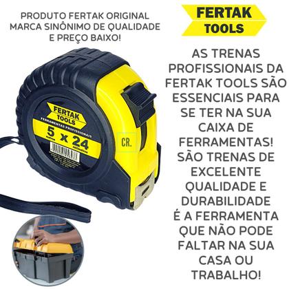 Imagem de Trena 5 Metros Profissional Emborrachada Fertak Fita Larga 24mm Com Trava, Fita Metrica de Medição Reforçada Para Pedreiro e Construtor.