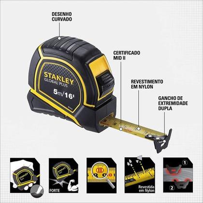 Imagem de Trena 5 Mts Profissional Emborrachada C/trava 30-615 Stanley