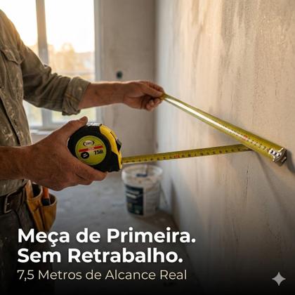 Imagem de Trena 7,5 Metros Fita Larga 25mm Trava Presilha Para Cinto