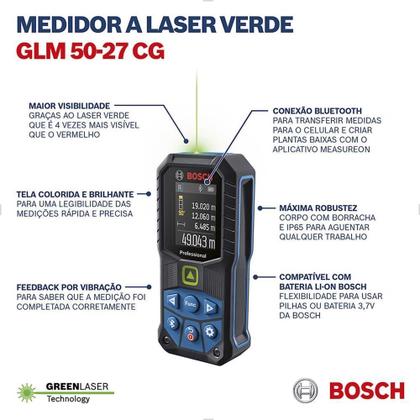 Imagem de Trena A Laser 50 Metros Bluetooth Verde Glm 50-27 Cg Bosch
