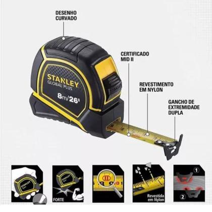 Imagem de Trena Em Aço Global Plus 8 Metros X25mm Embo Stanley 30-626