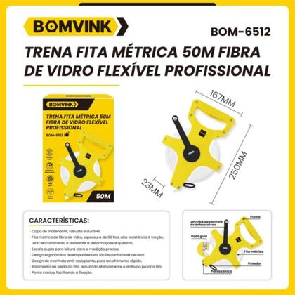 Imagem de Trena Fita Métrica 50 M de Fibra de Vidro e Ponta Cônica Bomvik