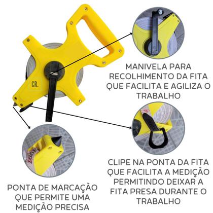Imagem de Trena Fita Métrica 50 Metros em Fibra de Vidro com Manivela Ponta Conica