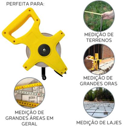 Imagem de Trena Fita Métrica 50 Metros em Fibra de Vidro com Manivela Ponta Conica