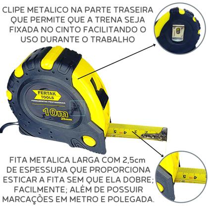 Imagem de Trena Kit 10m+3m Profissional Emborrachada Fertak Com Trava, Trena de Bolso Fita Metrica Para Pedreiro