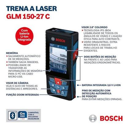 Imagem de Trena Laser Bosch Glm 150 27 C Alcance 150m Com Bluetooth