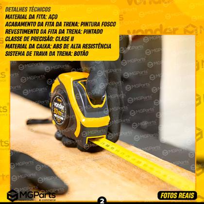 Imagem de Trena Métrica Autotrava 10 Metros Vonder Plus Profissional Aço Fita Com Alça 25mm Suporte para Cinto