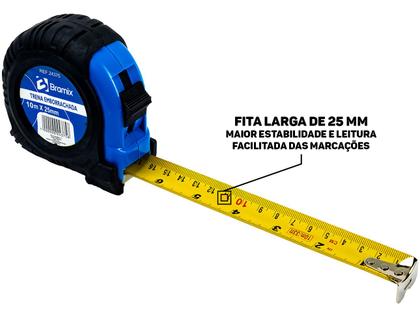 Imagem de Trena Métrica Emborrachada 10m x 25mm Bramix Profissional Resistente P/ Medição De Obras Construção De Longa Distância
