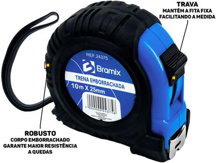Imagem de Trena Métrica Emborrachada 10m x 25mm Bramix Profissional Resistente P/ Medição De Obras Construção De Longa Distância