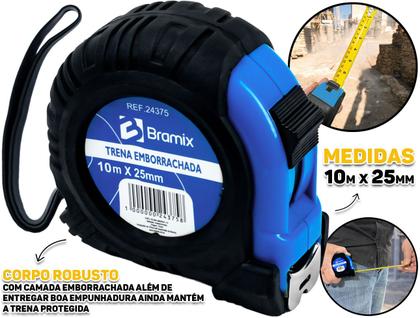 Imagem de Trena Métrica Emborrachada 10m x 25mm Bramix Profissional Resistente P/ Medição De Obras Construção De Longa Distância
