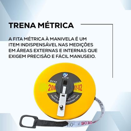 Imagem de Trena Métrica Fita Fibra De Vidro Longa 50 Metros Manivela 
