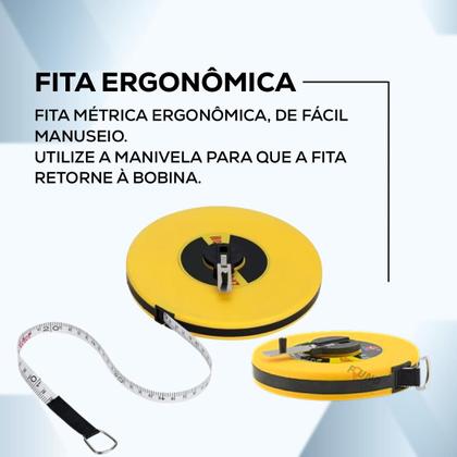 Imagem de Trena Métrica Fita Fibra De Vidro Longa 50 Metros Manivela 