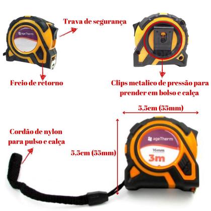 Imagem de Trena métrica Profissional Emborrachada 3 Metros X 16mm Trava Dupla
