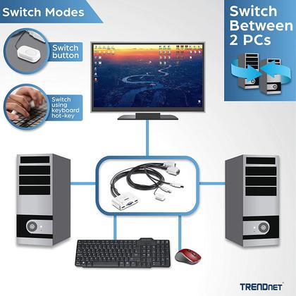 Imagem de TRENDnet Chaveador KVM (teclado+video+mouse) USB com 2 portas e 2x Cabos KVM Inclusos TK-217I