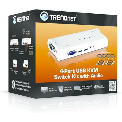 Imagem de Trendnet Chaveador Kvm (teclado+video+mouse) Usb Com 4 Portas, Com Áudio E 4x Cabos Kvm Inclusos Tk-409k