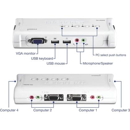 Imagem de Trendnet Chaveador Kvm (teclado+video+mouse) Usb Com 4 Portas, Com Áudio E 4x Cabos Kvm Inclusos Tk-409k