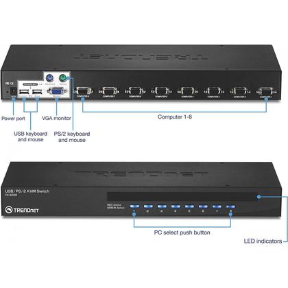 Imagem de TRENDnet Chaveador KVM (teclado+video+mouse) USB com 8 portas, não empilhável (para Rack 19") TK-803R