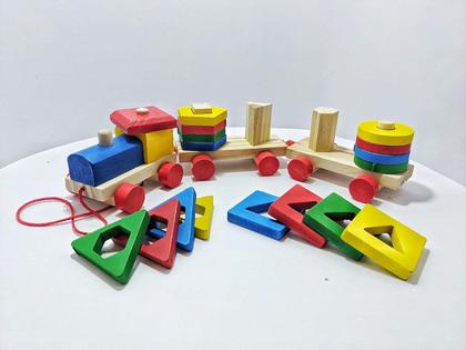 Imagem de Trenzinho Articulado Madeira Educativo Pedagógico Colorid