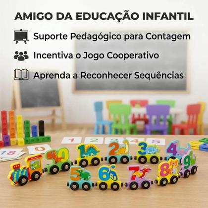 Imagem de Trenzinho Educativo De Madeira Com Números 0 A 9 Brinquedo Pedagógico Para Aprender Brincando Infantil Montessori Kizumba 7908487348628