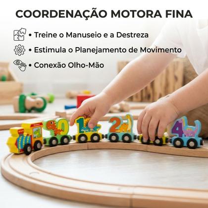 Imagem de Trenzinho Educativo De Madeira Magnético Com Números 0 A 9 Brinquedo Pedagógico Para Aprender Brincando Infantil Aprendizagem Montessori Kizumba