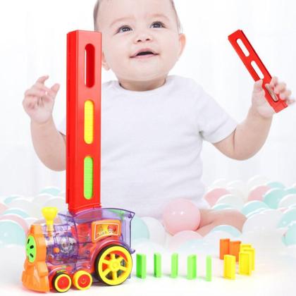 Imagem de Trenzinho Monta Dominó Brinquedo Didático C/Som e Luz 80 Pçs - LOGOSPAN