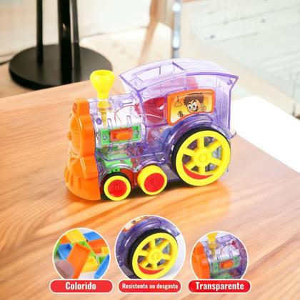 Imagem de Trenzinho Monta Dominó Brinquedo Didático C/Som e Luz 80 Pçs - LOGOSPAN