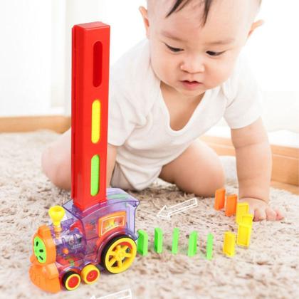 Imagem de Trenzinho Monta Dominó Brinquedo Didático C/Som e Luz 80 Pçs - LOGOSPAN