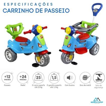 Imagem de Triciclo Carrinho Infantil Moto Passeio Bebê De Empurrar Menino Menina Motoca Presente Passeio