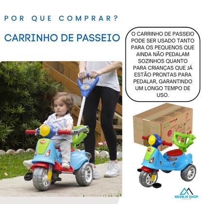 Imagem de Triciclo Carrinho Infantil Moto Passeio Bebê De Empurrar Menino Menina Motoca Presente Passeio