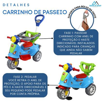 Imagem de Triciclo Carrinho Infantil Moto Passeio Bebê De Empurrar Menino Menina Motoca Presente Passeio