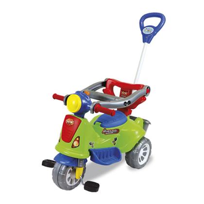 Imagem de Triciclo De Pedal 2 Em 1 Motoca Infantil Avespa Verde Com Haste e Proteção Suporta 25kg