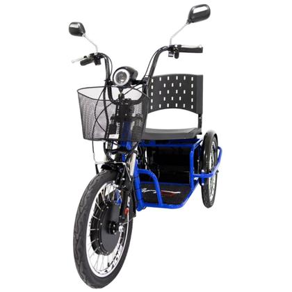 Imagem de Triciclo Elétrico Kit 800W Ré Farol e Alarme Fox Azul com Cestinha