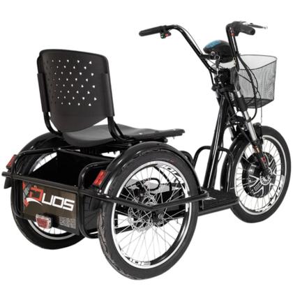 Imagem de Triciclo Elétrico Kit 800W Ré Farol e Alarme Fox Preto com Cestinha
