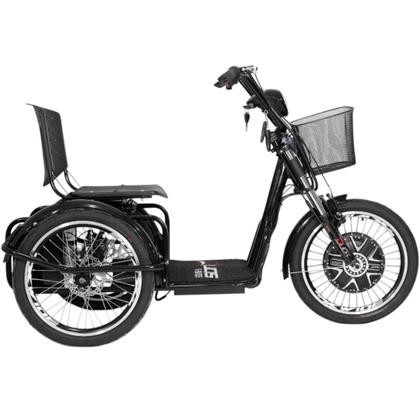 Imagem de Triciclo Elétrico Kit 800W Ré Farol e Alarme Fox Preto com Cestinha