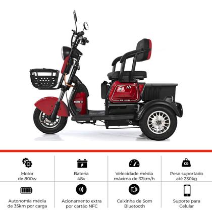 Imagem de Triciclo Elétrico - MAX Smart PAM 800w - Vermelho - Plug and Move