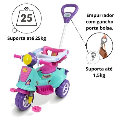 Imagem de Triciclo Infantil Avespa Rosa Com Haste Direcionável Maral